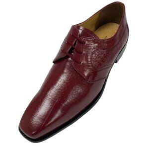LIBERTYZENO Mens Burgundy Color Printed Genuine Leather Oxford Dress Shoes